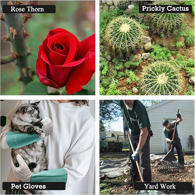 HANDLANDY Long Gardening Gloves for Men & Women, Thorn Proof Rose Pruning Gloves Leather Gauntlets