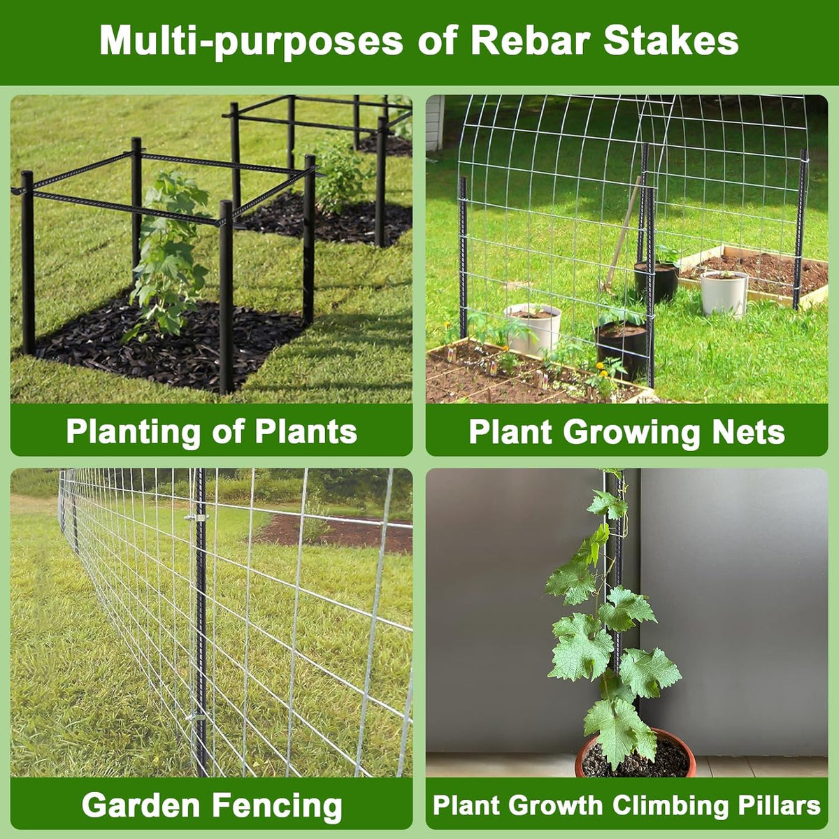 AAGUT Rebar Stakes 16 inch (34pcs) Heavy Duty 3/8” Ground Anchors Steel Garden Stakes Metal