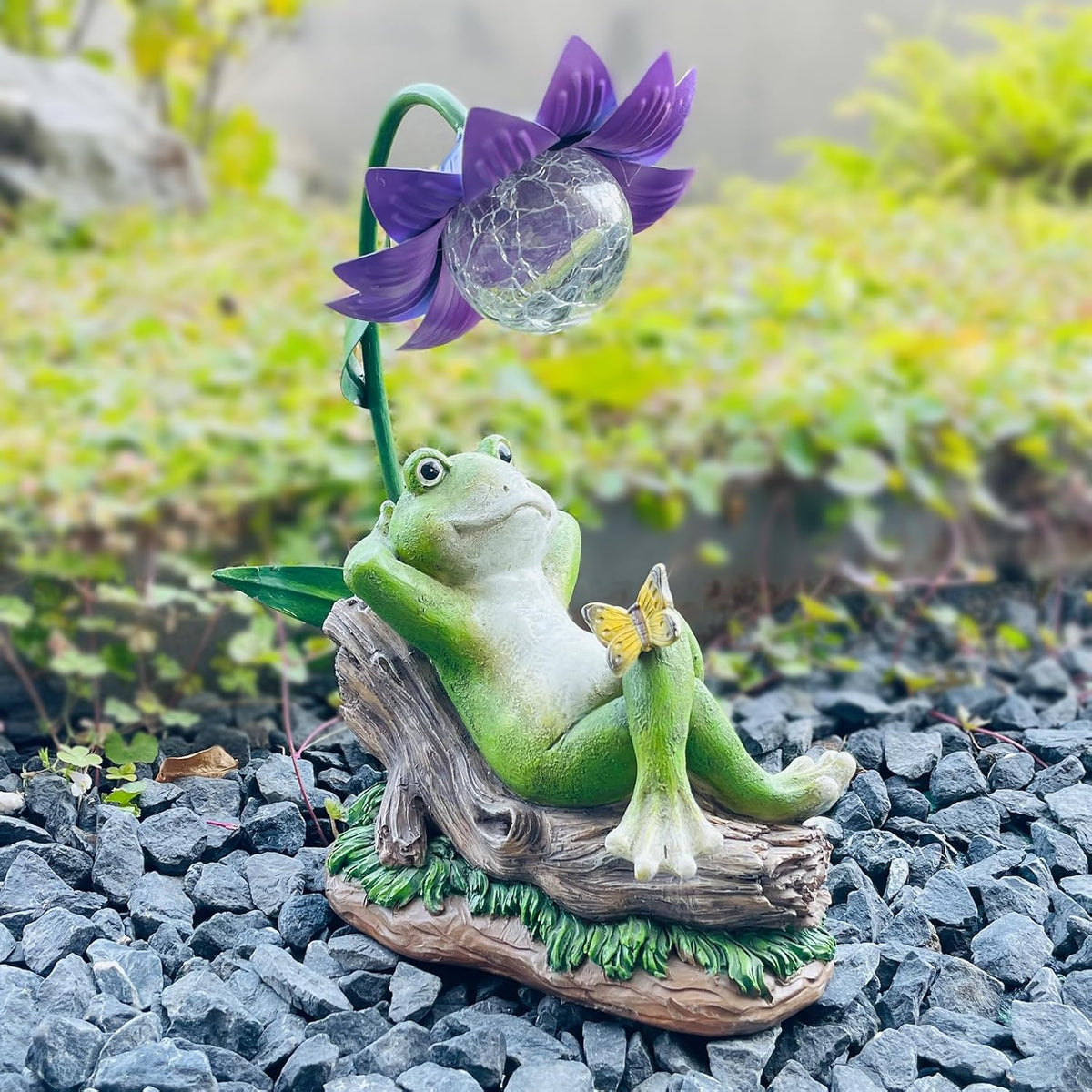 Solar Frog Garden Decor Outdoor Statue - Frogs Umbrella LED Waterproof Sculptures Lights, Patio