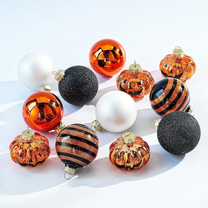 Halloween Tree Ornament Decorations Indoor, 12-Pack Pumpkin Decorative Hanging Ball Ornaments Set