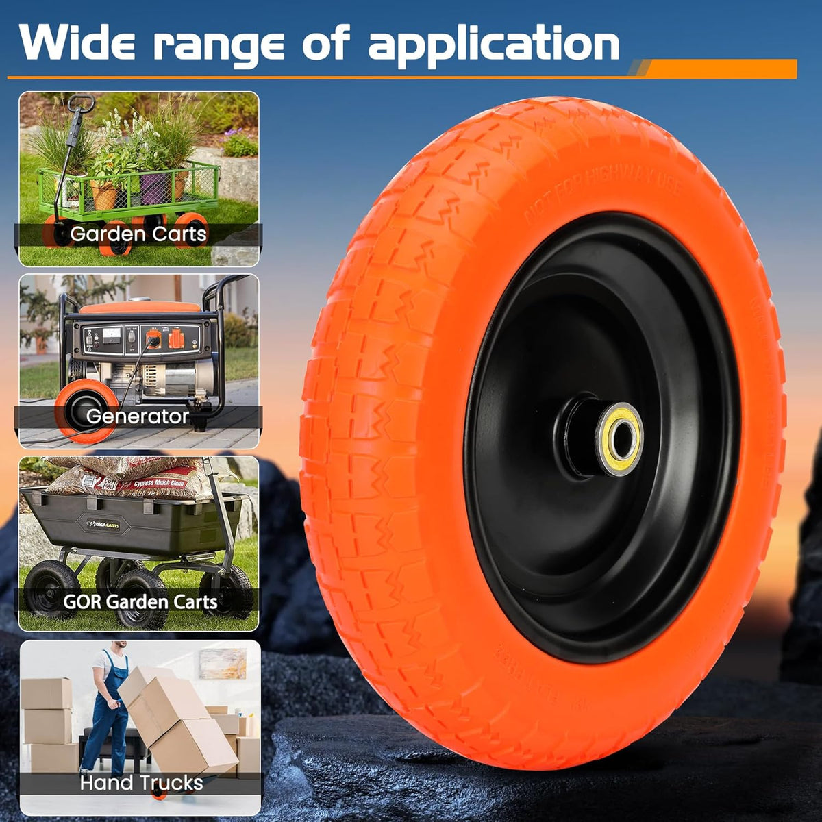13" Flat Free Wheels Replacement for GOR Garden Cart Tires, 4.00-6 Solid Tires with 5/8"Bearings