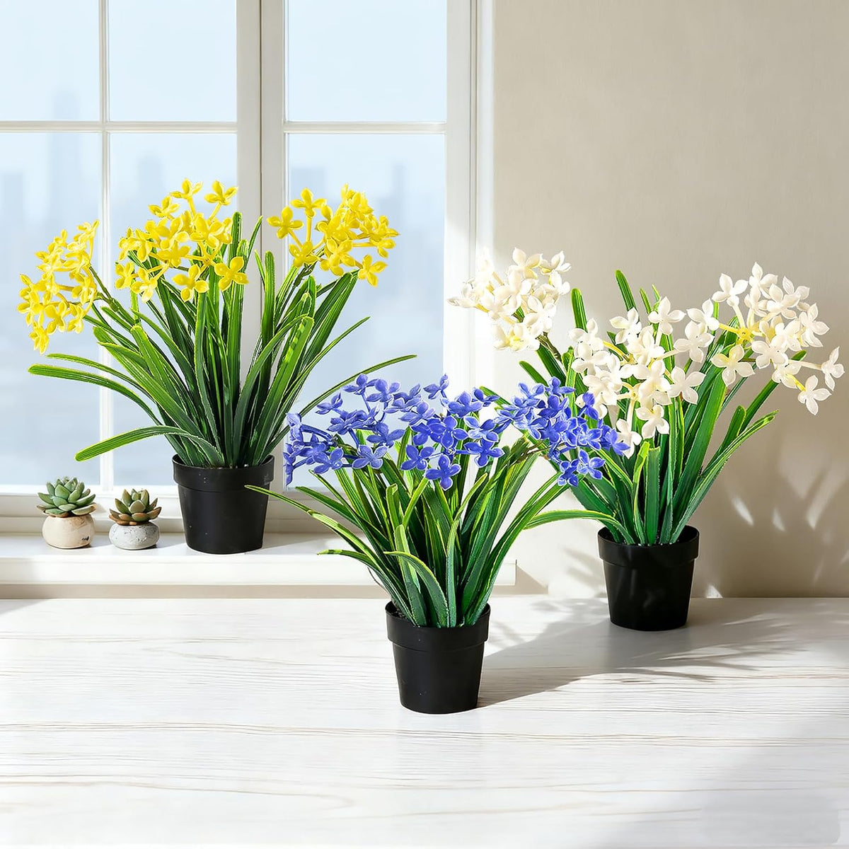 3 Pack Fake Small Plant Artificial Potted Flowers for Home Decor Fake Flower Plant Greenery Mini