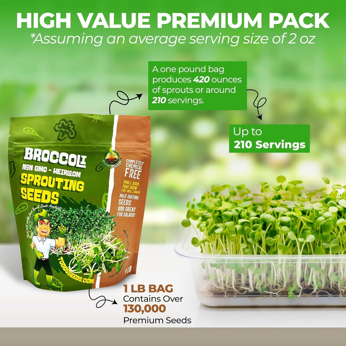 Todd's Seeds Broccoli and Friends Sprouting Seed Mix: Broccoli, Crimson Clover, Red Radish