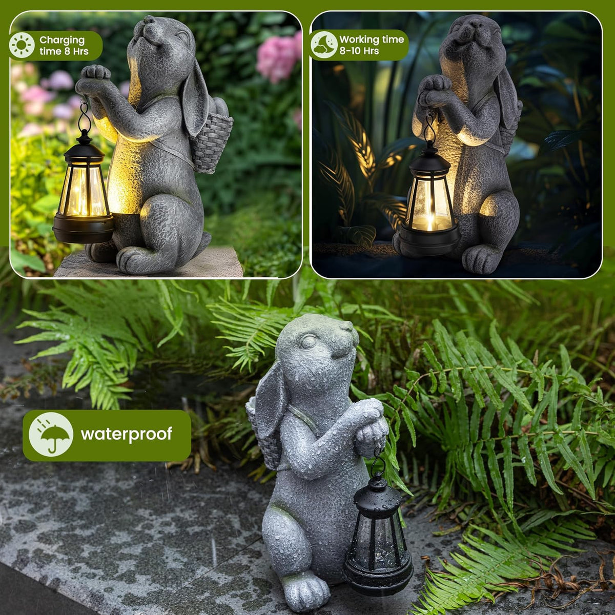Solar Garden Outdoor Statues Rabbit with Solar Lantern,Outdoor Bunny Figurines Decorations,Lawn
