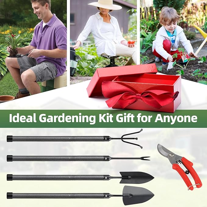 Garden Tool Set, 5Pcs Garden Tools with Extensions, Heavy Duty Rustproof Metal Gardening Tool