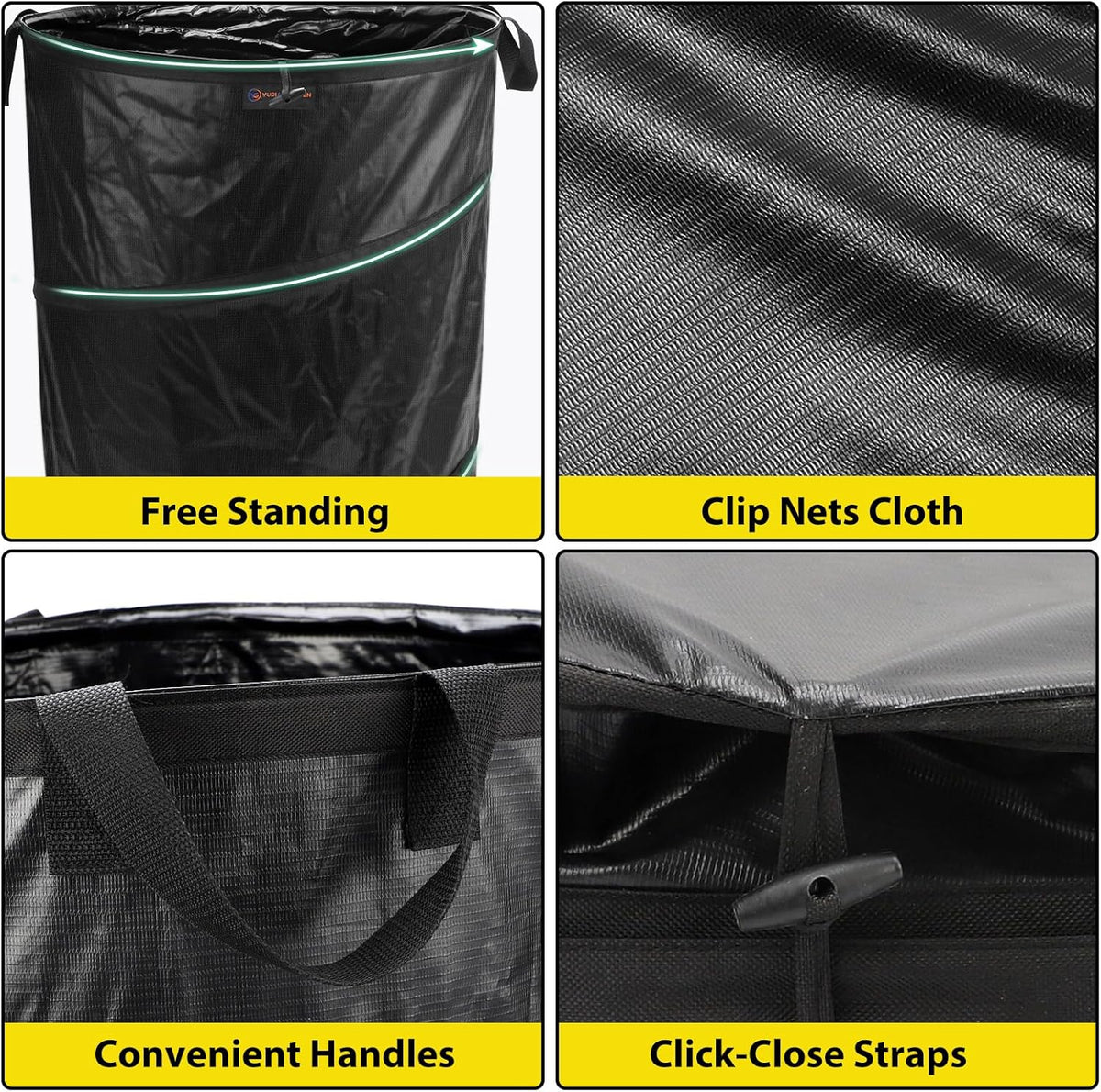 YUDI & GARDEN 45 Gallon Collapsible Garden Bag|Collapsible Trash Can|Camping Trash Can,Black,for