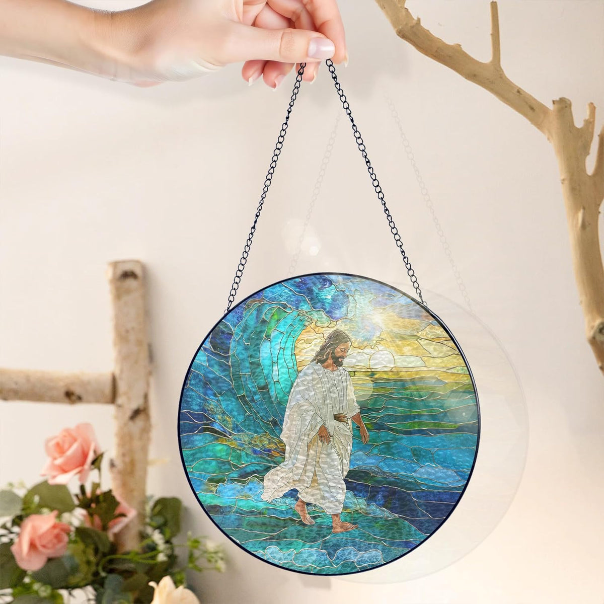 FLAGWIX Christmas Christian Gifts for Women Faith - Stained Glass Window Hanging 10 in - Catholic