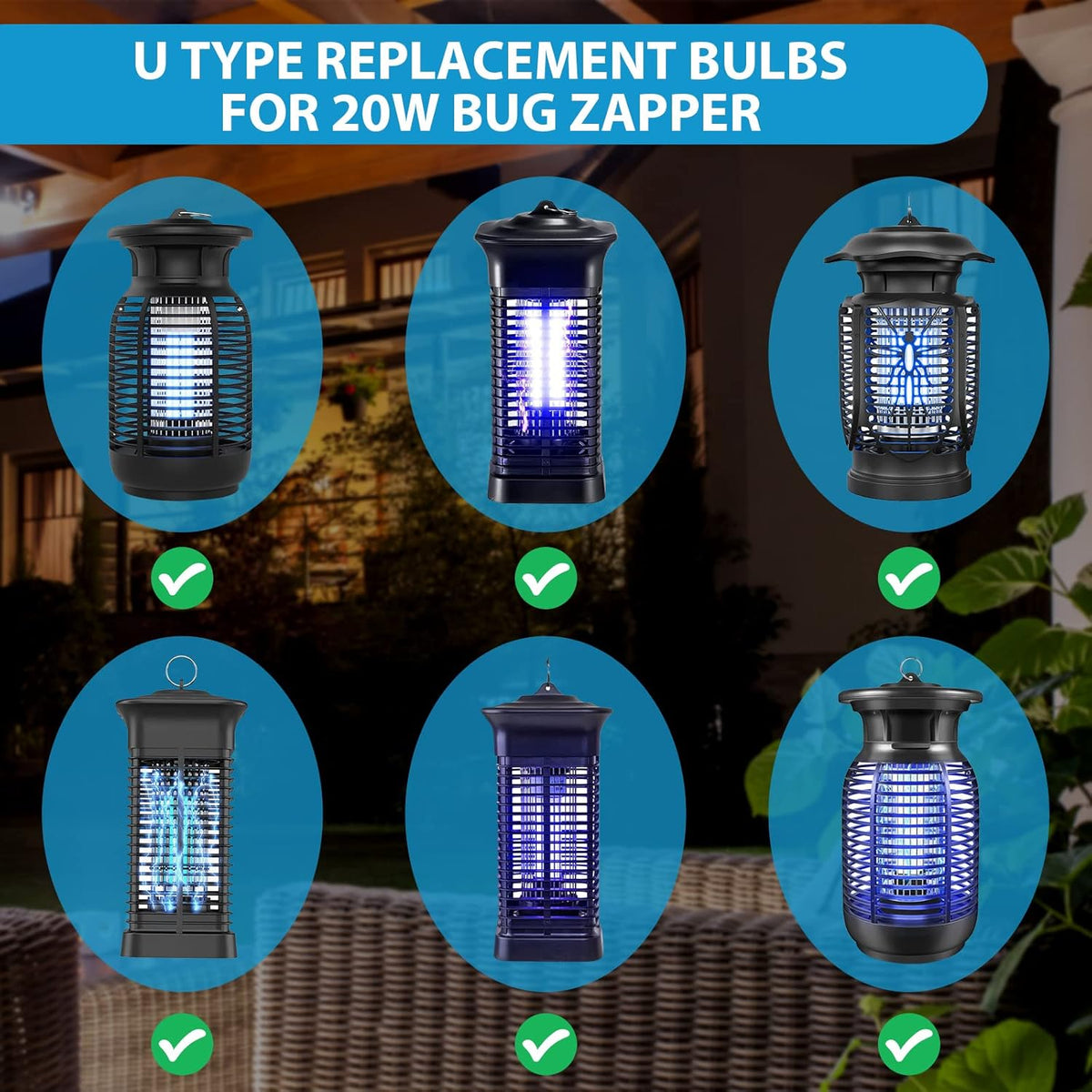 2 Pieces Bug Zapper Light Bulb 2U Type E27 20W Replacement Bulbs Compatible with Homesuit, Keuomy