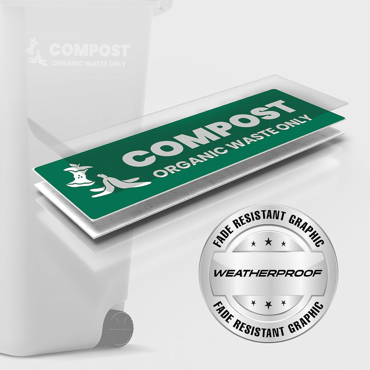 Compost Sticker - Organic Waste Only Bin Label - 3-5 Year Indoor/Outdoor Rated - Heavy Duty