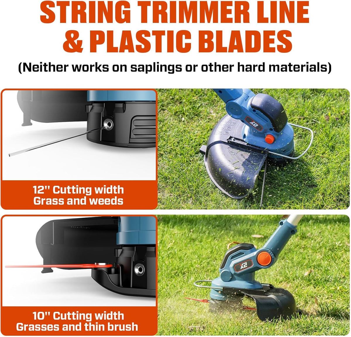 SENIX 20V 12" String Trimmer and Edger, 10'' Plastic Blades Weed Wacker, Telescopic Shaft, w/2.0Ah