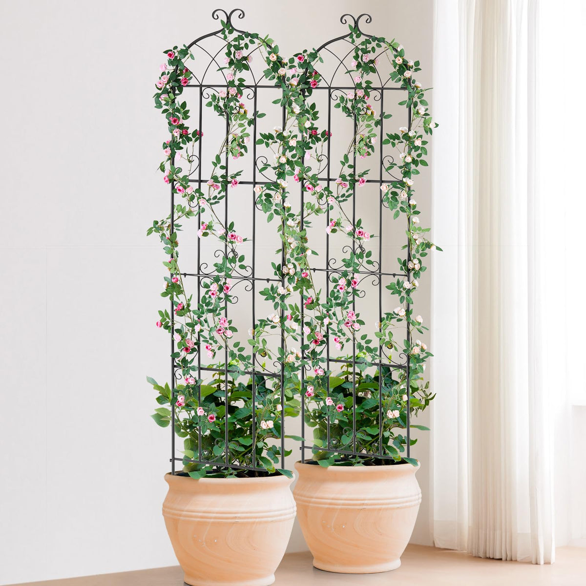 VEVOR Garden Trellis for Climbing Plants, 87 x 20 in, 4 Packs Rustproof Metal Garden Flower Rose