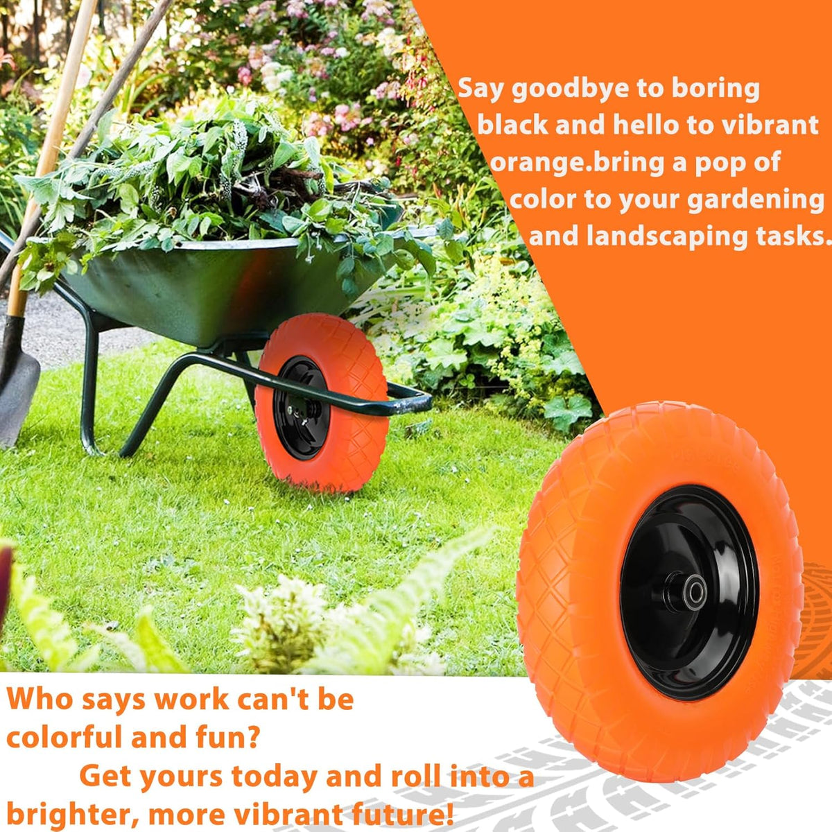 Upgraded 16" Flat Free Wheelbarrow Wheels and Tires, 4.80/4.00-8 Solid Tires with 5/8"&3/4"