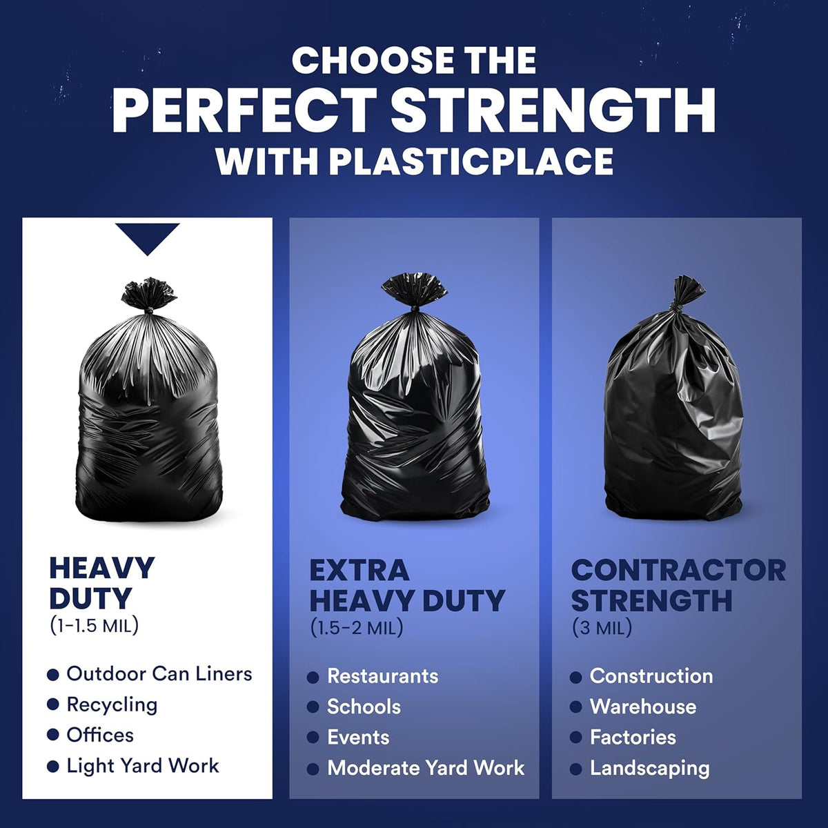 Plasticplace 55-60 Gallon Trash Bags │ 1.2 Mil │ Black Heavy Duty Garbage Can Liners │ 38” x 58”