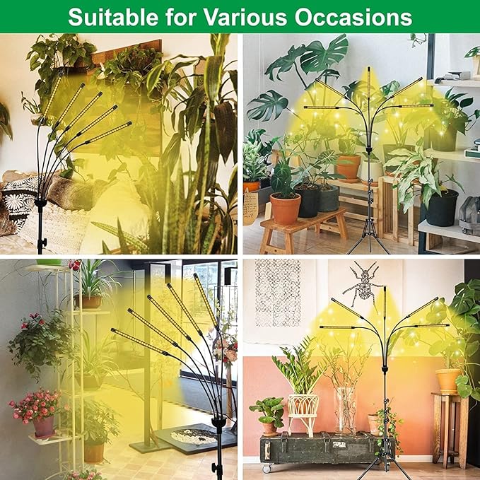 5-Head Adjustable LED Lights, Full Spectrum Grow Lamp with Timer, Warm White Light for Indoor Plants