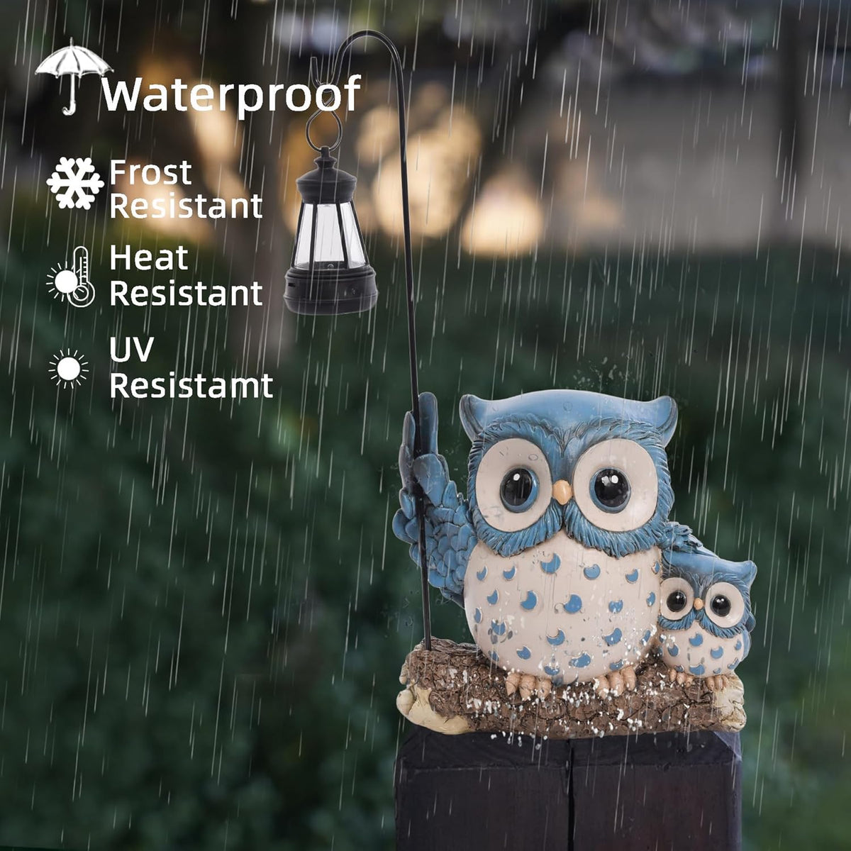 Garden Statues Owl with Solar LED Lantern, Resin Solar Garden Decor for Outside, Yard Decorations