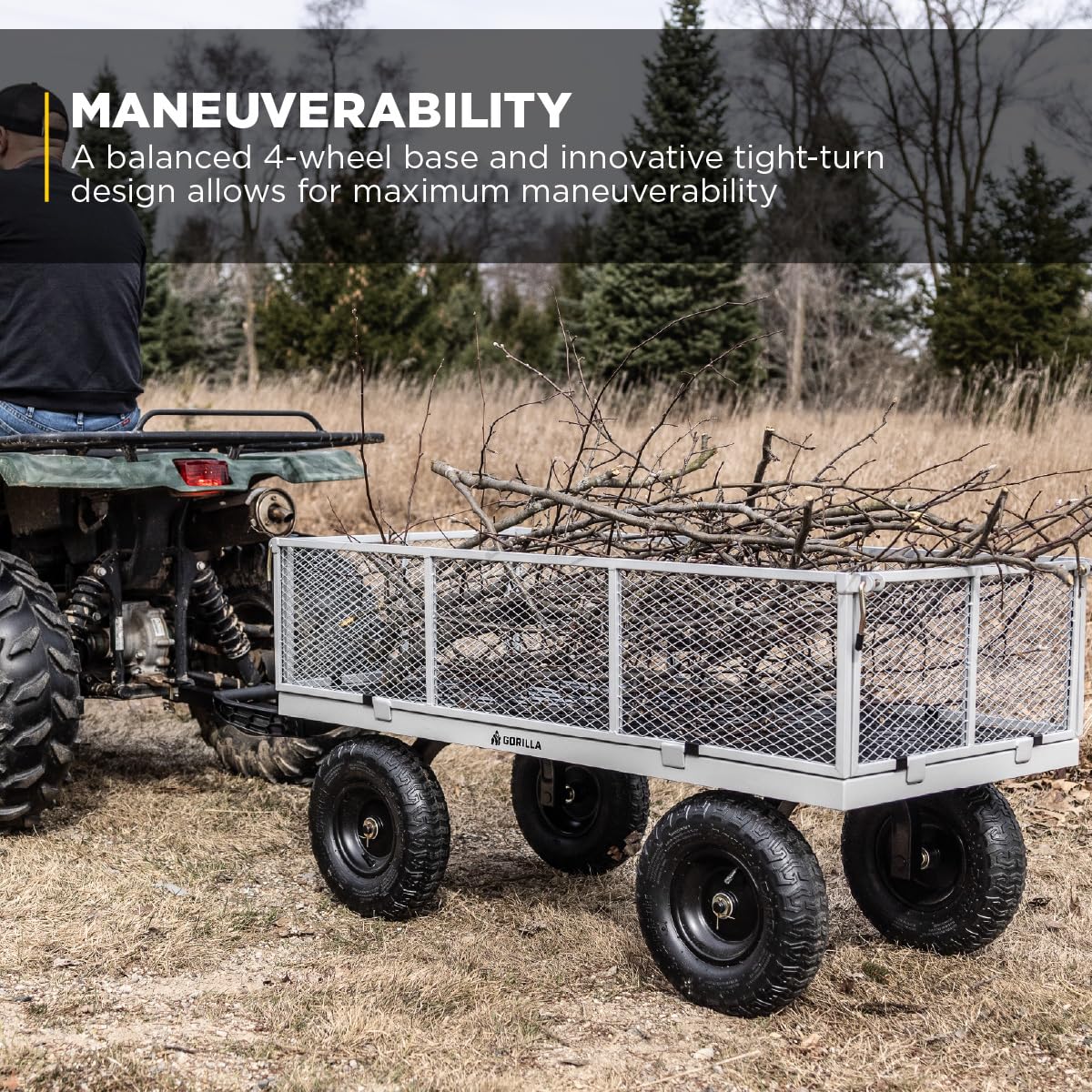 Gorilla Carts GOR1001-COM Steel Utility Cart, Heavy-Duty Convertible 2-in-1 Handle and Removable
