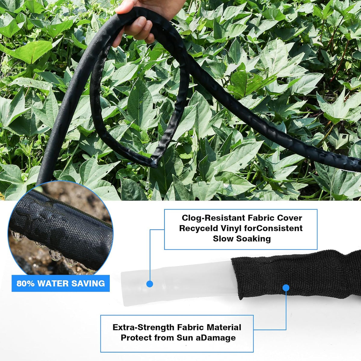 Flat Soaker Hose 50FT (25FT x 2),Drip Hose for Garden Beds Linkable Irrigation System Lightweight