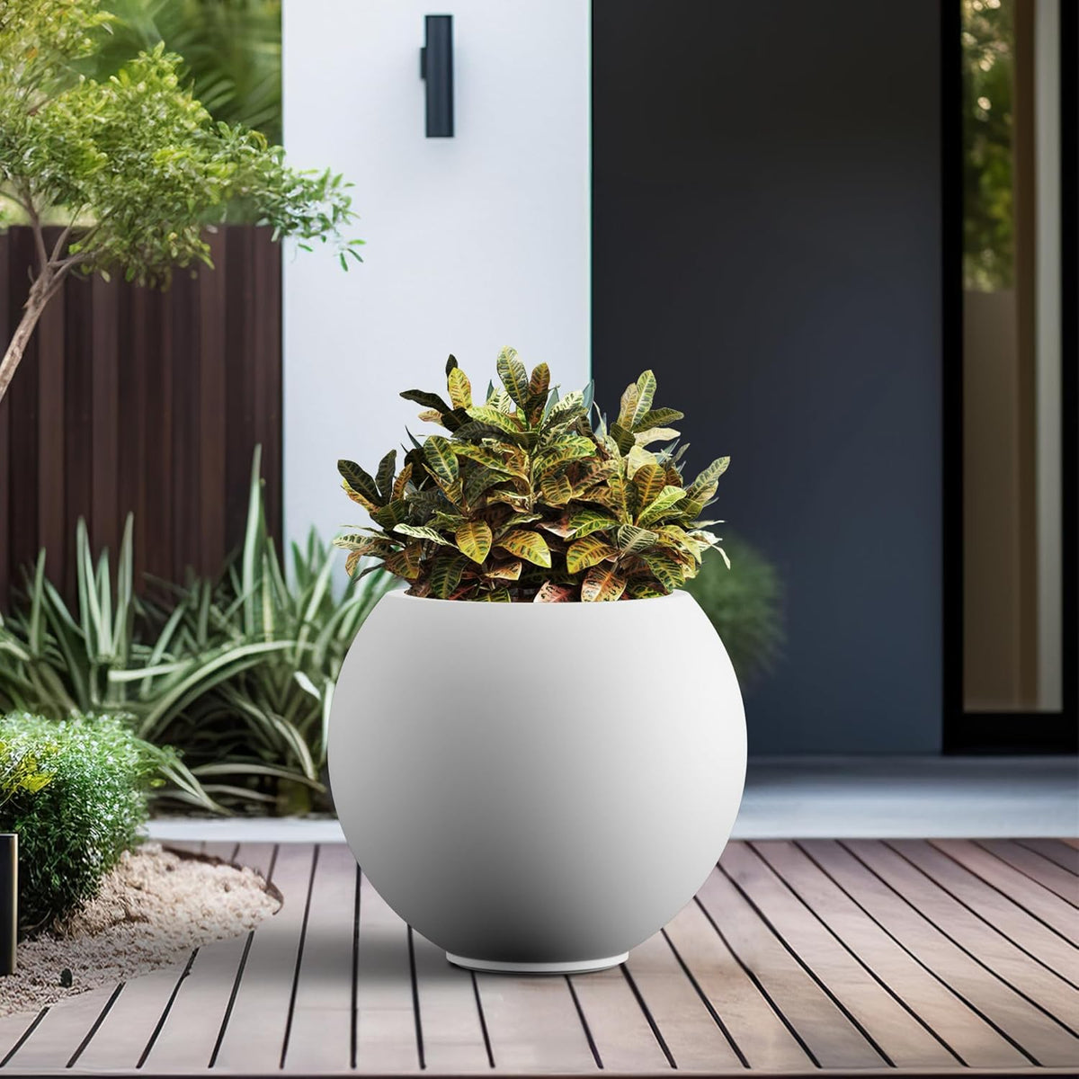 Kante Round Concrete Flower Pot, 19.3 Inch Dia (14" Opening) Sphere Shape Design Planter with