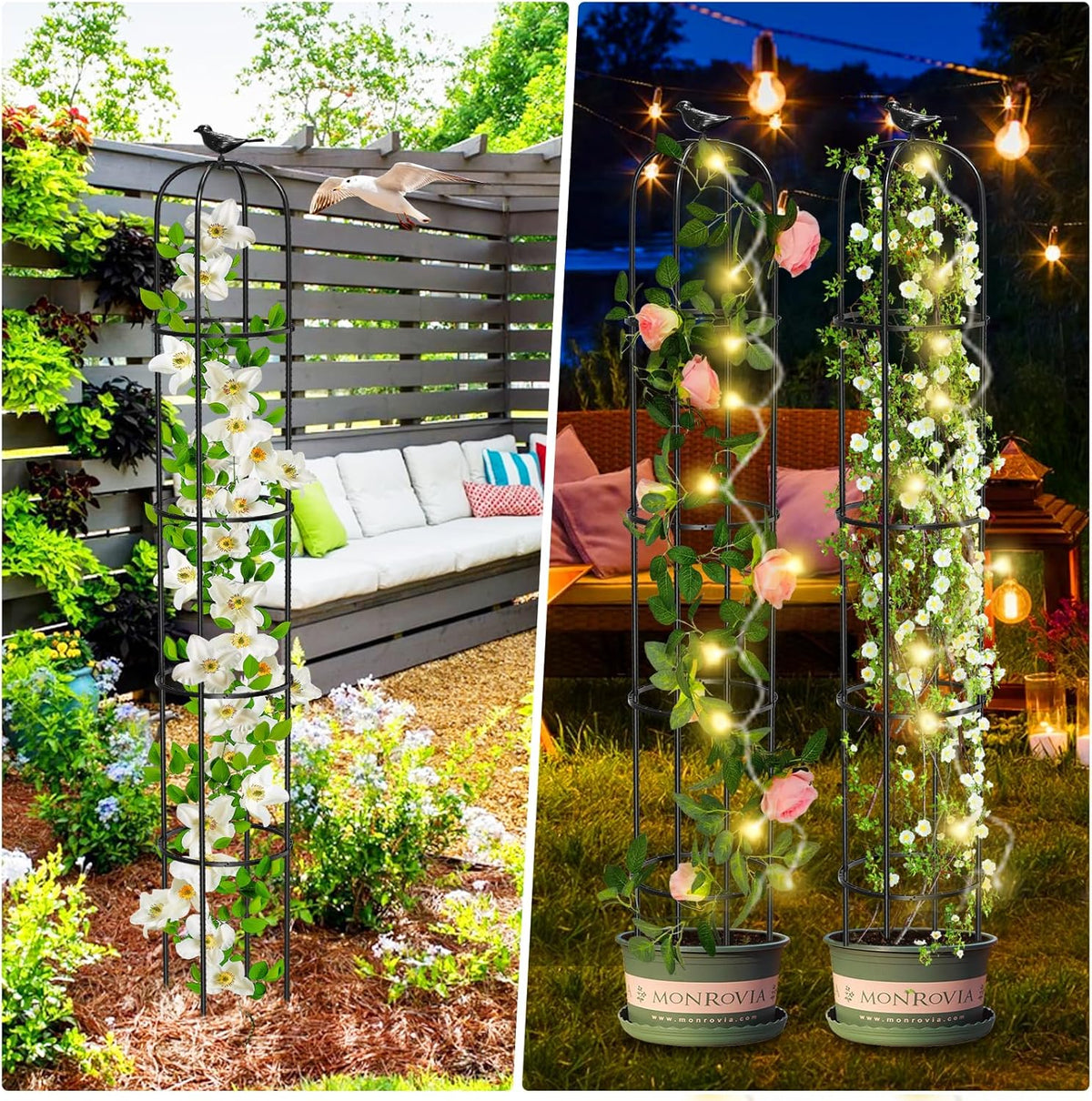 Tower Obelisk Garden Trellis for Climbing Plant,73.6inch Rustproof Metal Potted Plant Climbing