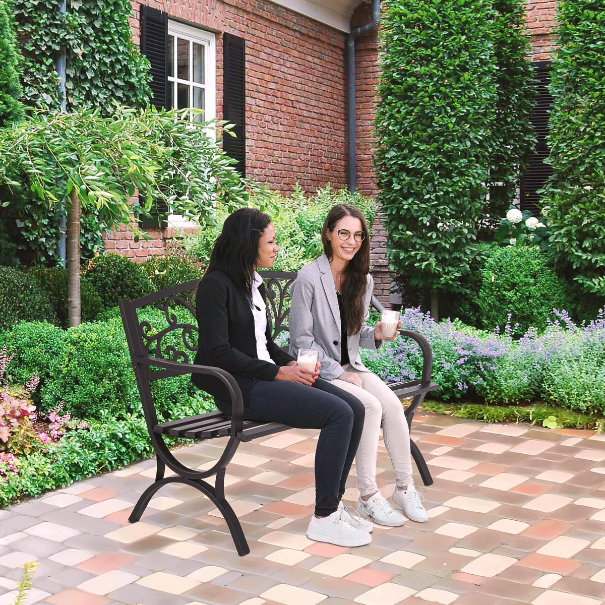 FDW | 50" Outdoor Garden Bench | Black | 485lbs Load Capacity