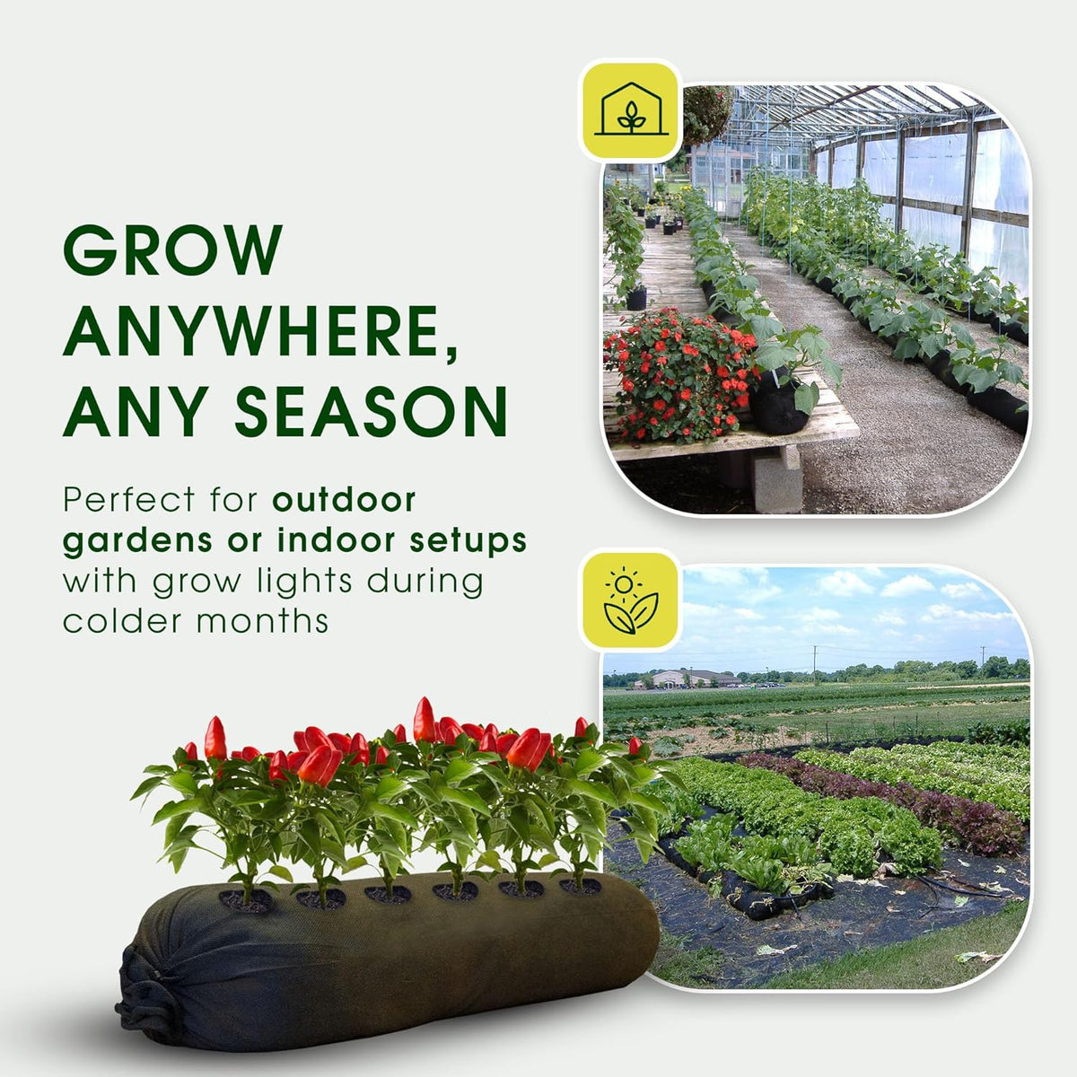 4x4 25 ft Tubular Fabric Planters for Outdoor Plants with Full Drip Irrigation System - Heavy Duty