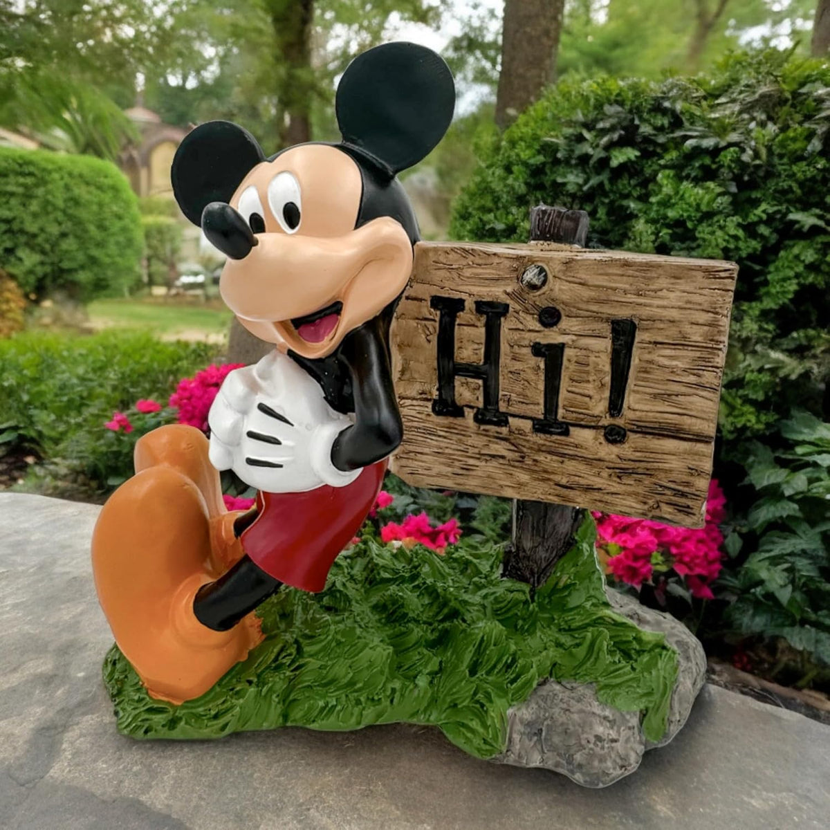 Disney Mickey Mouse Hi Sign Everyday Outdoor Garden Statue, 8 inches Tall, Officially Licensed