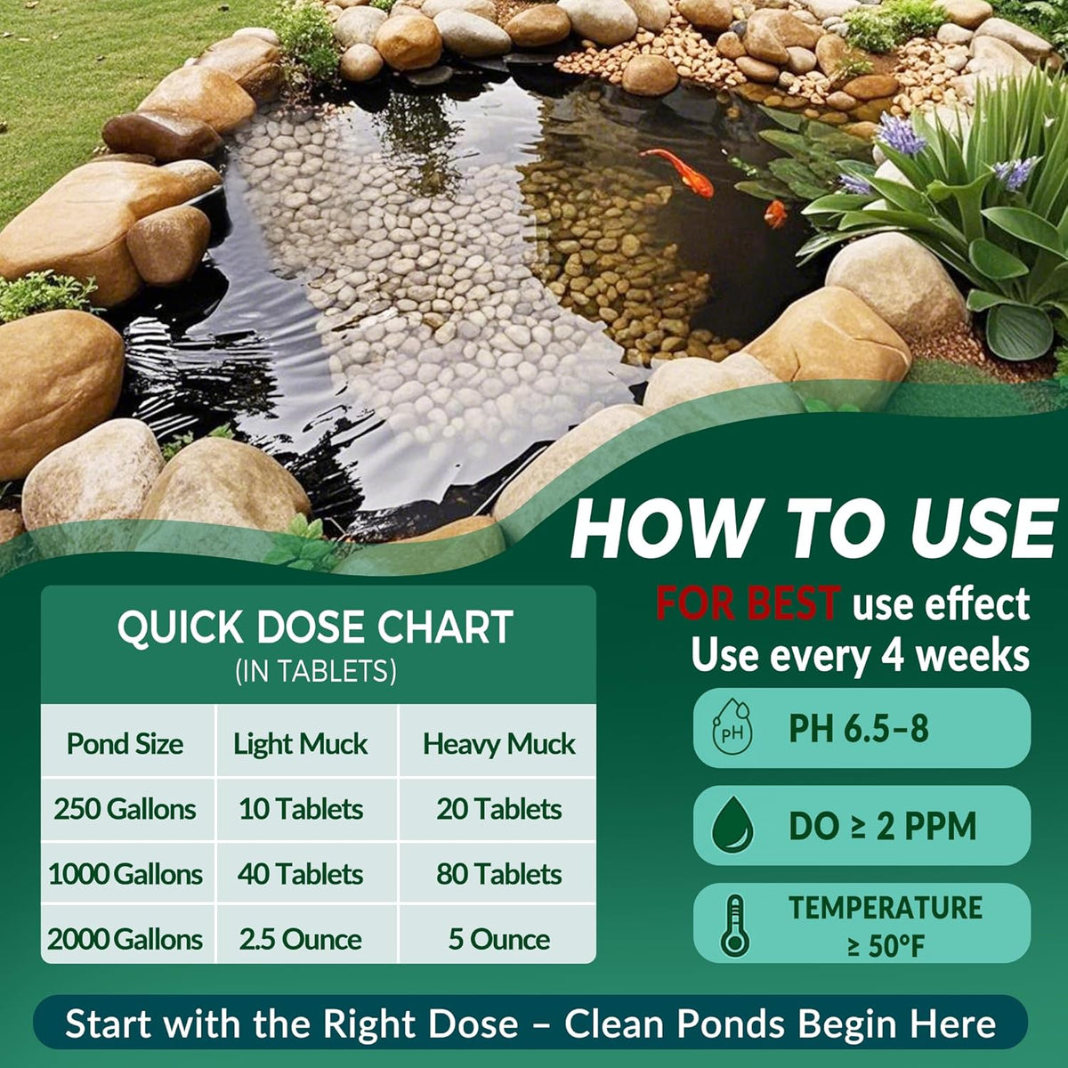 Muck Clear – Natural Pond Sludge Treatment, 500 Tablets for Ponds, Fountains & Bird Baths