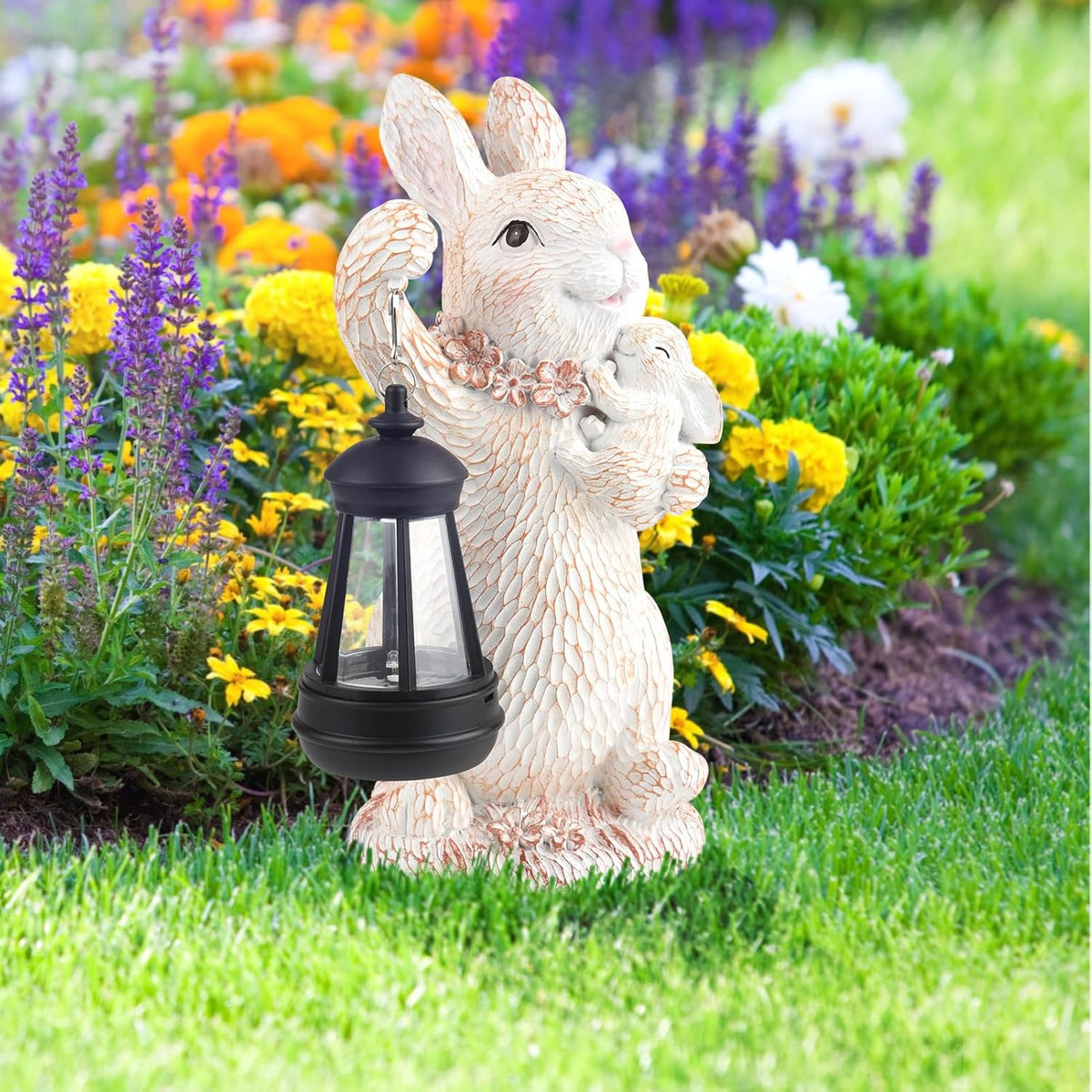 ILLUMINEW Solar Garden Statues Rabbit Lights, Outdoor Lighted Bunny Garden Decor Waterproof