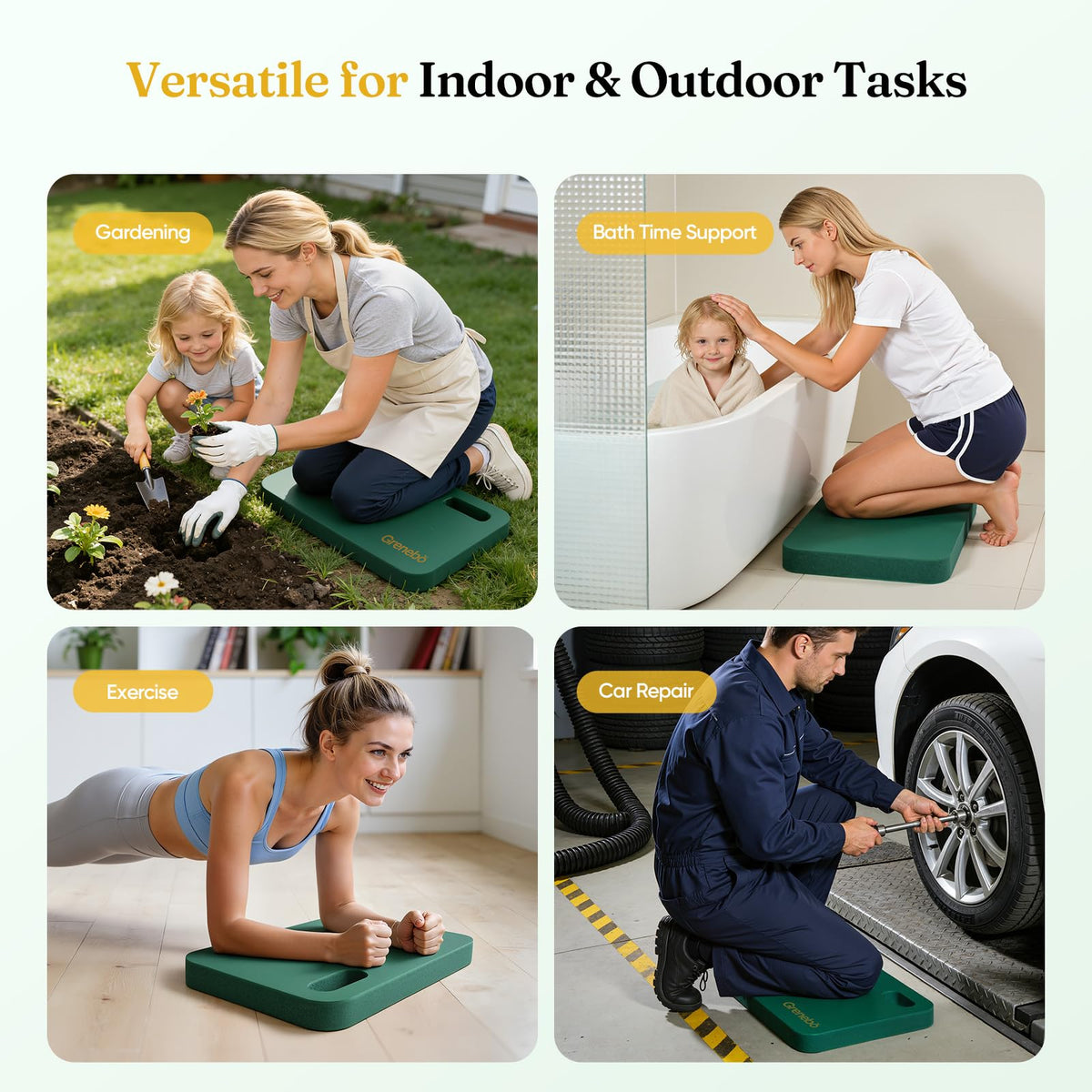 Grenebo 1-Pack Kneeling Pads, Extra Thick, 17.3 x 11 x 1.6 in, Green