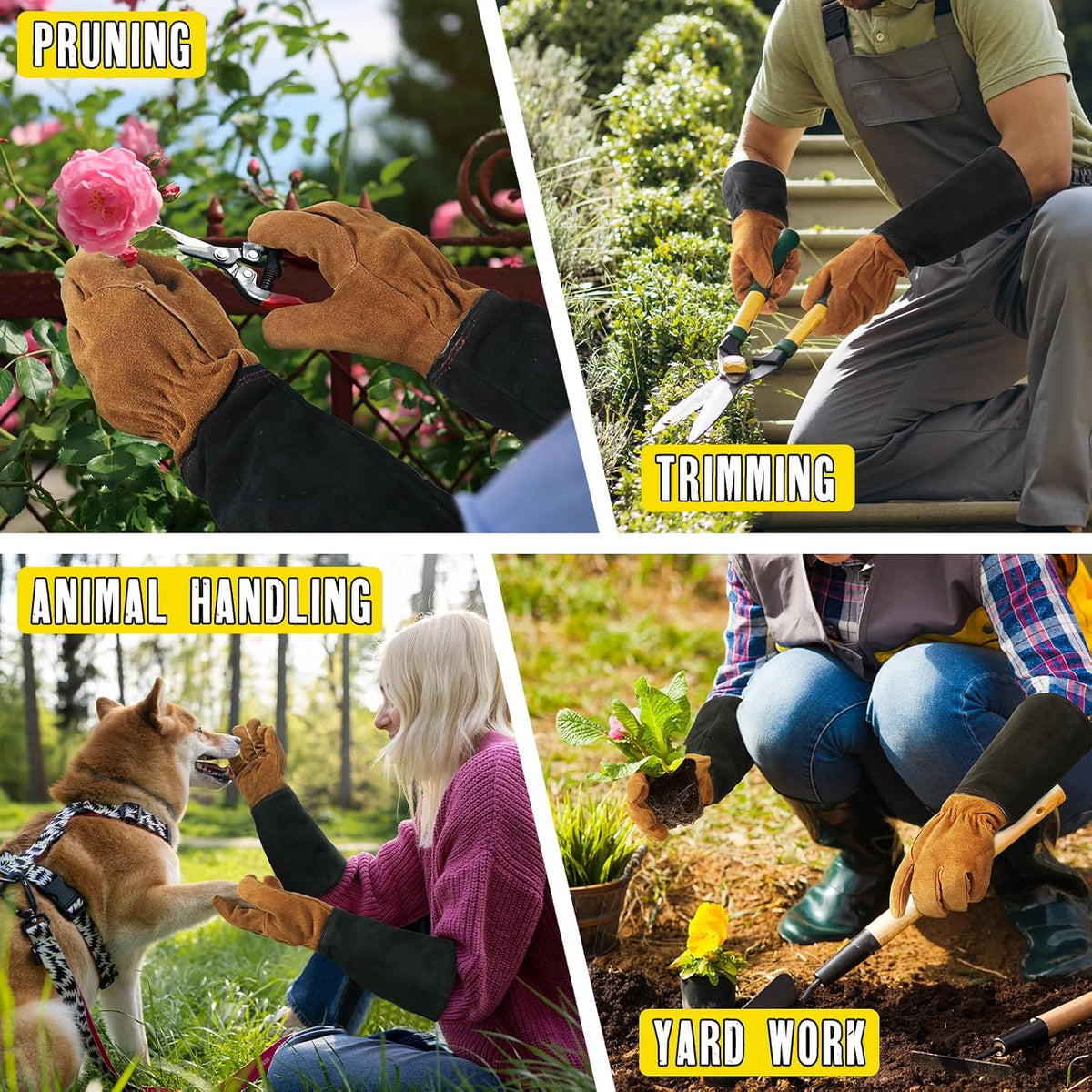 HANDLANDY Leather Gardening Gloves for Men & Women, Rose Pruning Thorn Proof Garden Glove, Long