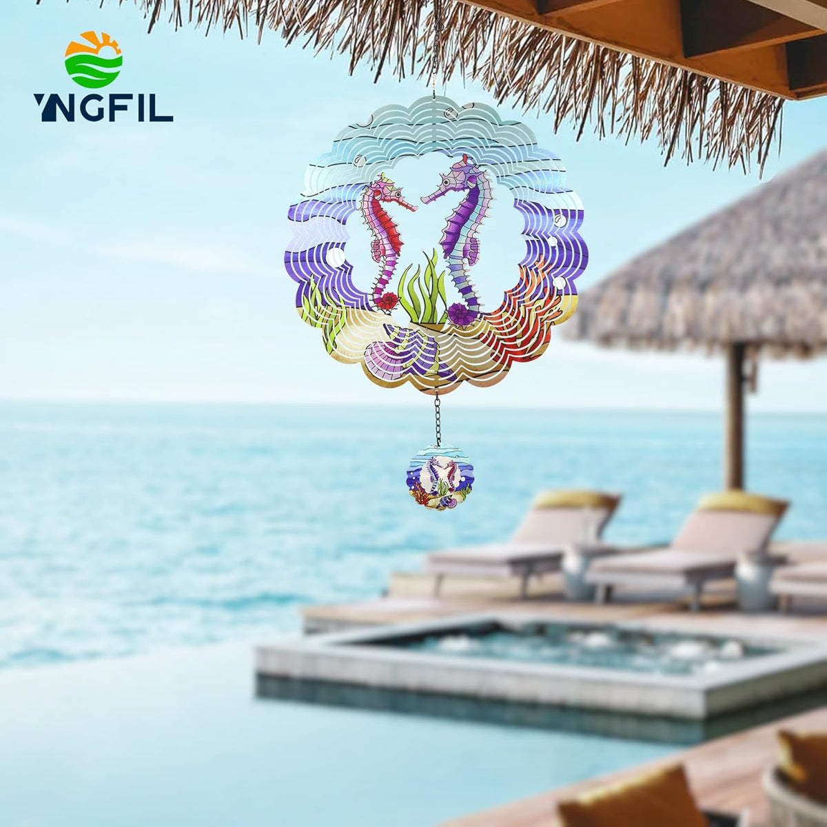 Seahorse 3D Wind Spinner Kinetic Metal Art Hanging Wind Spinner Outdoor Decoration Ocean Ornaments