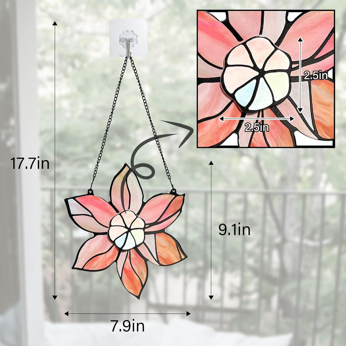 Stained Glass Window Hanging - Pink Flowers Suncatchers for Windows Hanging Floral Sun Catcher for