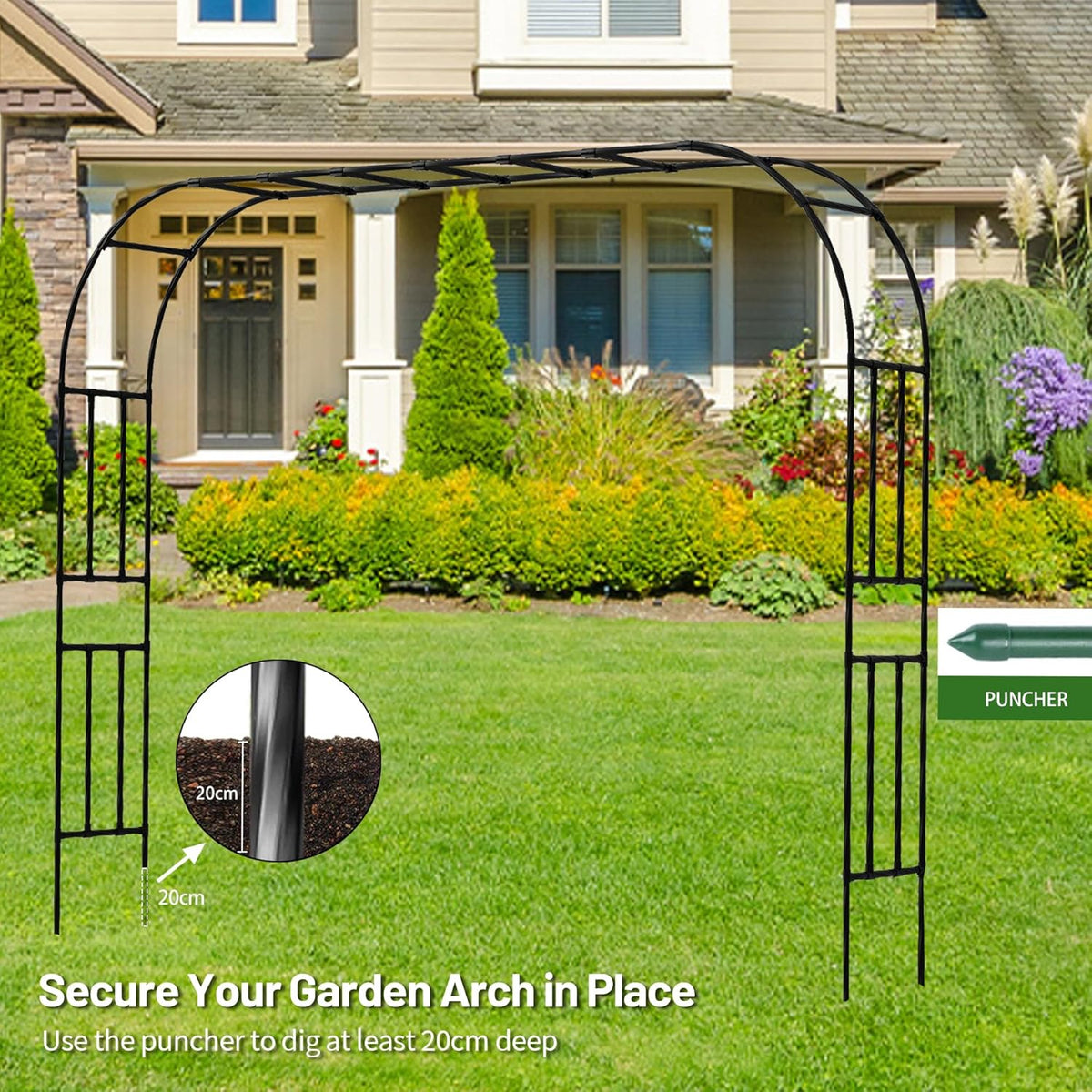 Twira Garden Arch Trellis, 7.9FT(240cm) Metal Garden Arbor Trellis for Climbing Plants Outdoor