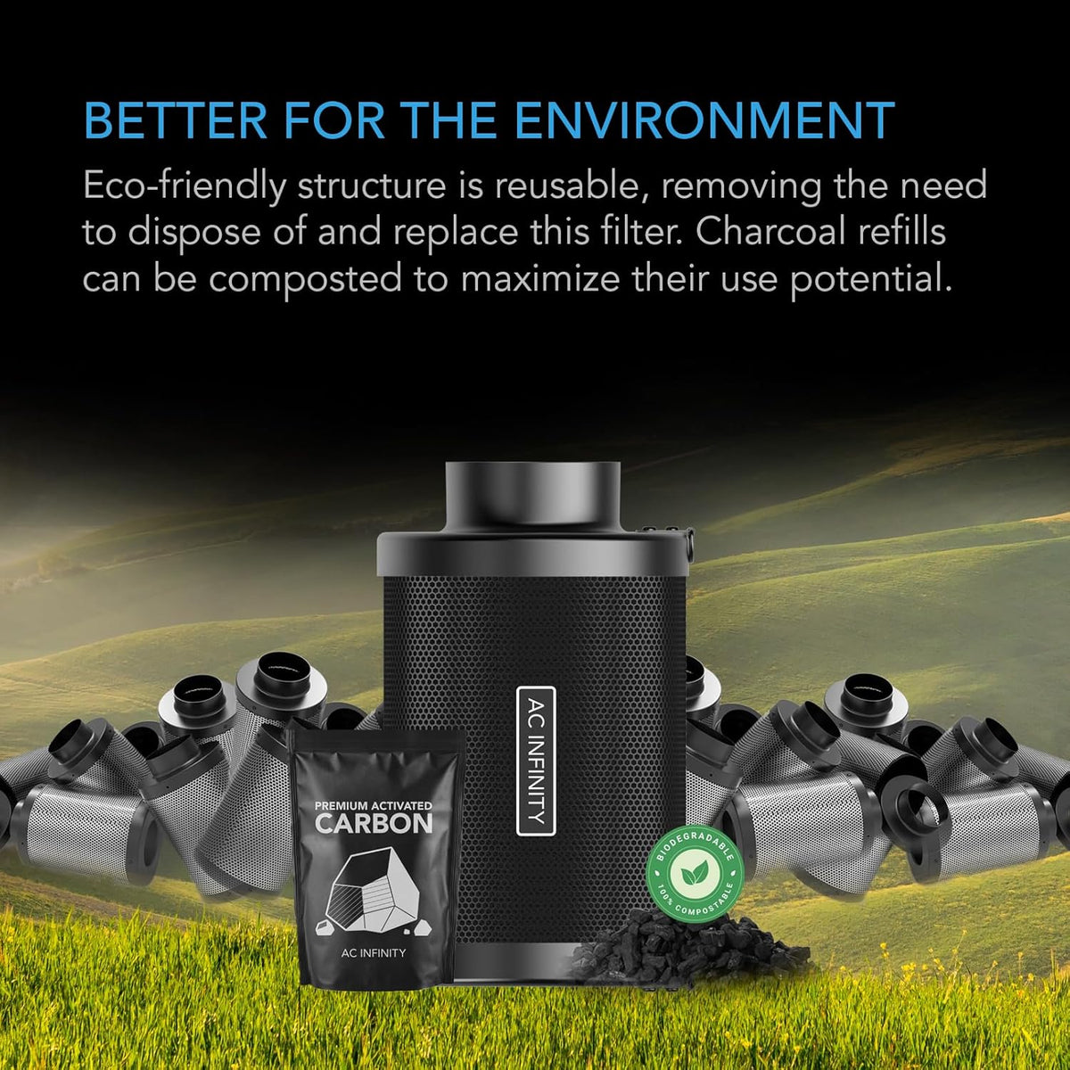 AC Infinity Refillable Carbon Filter Kit 4” with Additional Refill, Odor Removal Air Scrubber For