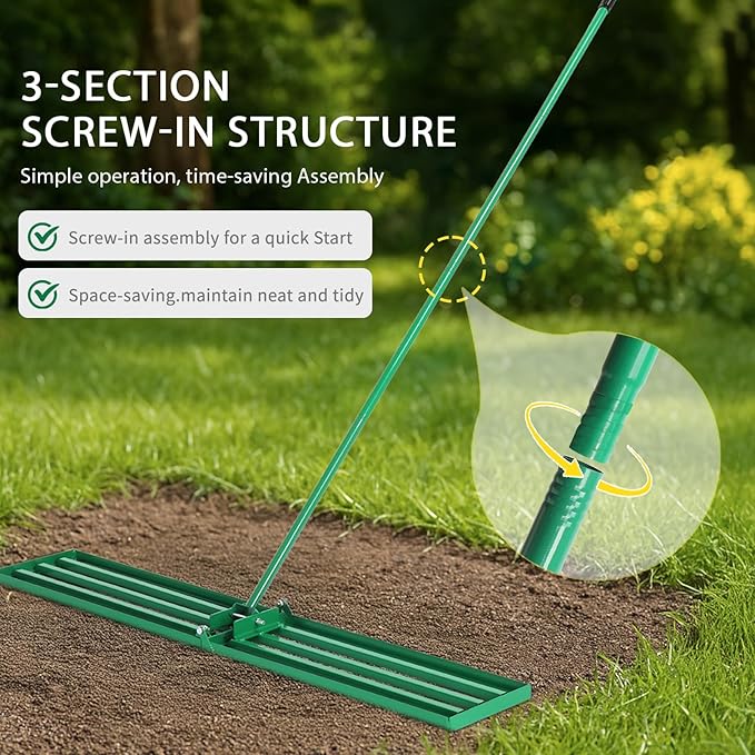 VINGLI Iron Lawn Leveling Rake 36in for Soil Sand Composs, Extended Handle, 180°Rotation Head, with