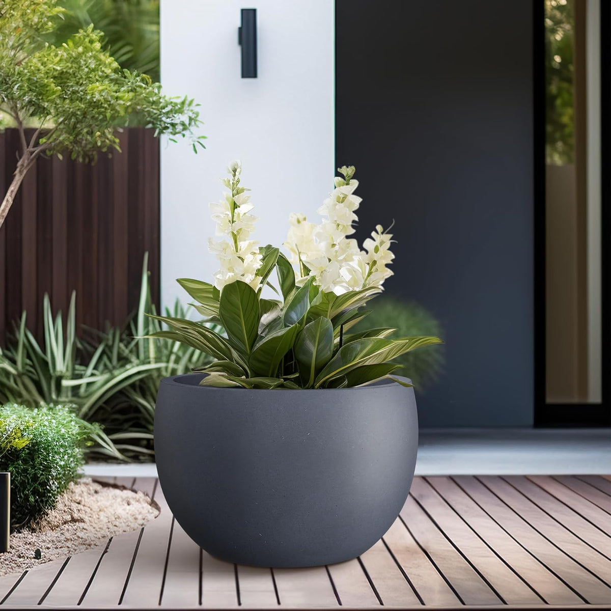 Kante 15.7" Dia Round Concrete Planter, Outdoor/Indoor Large Bowl Plant Pots with Drainage Hole and