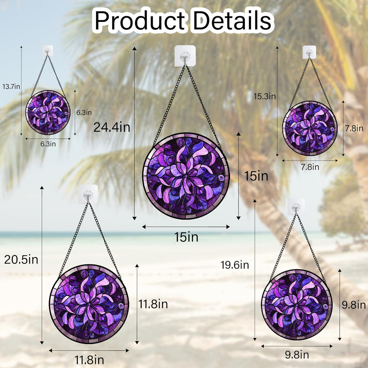Stained Glass Window Hanging - Purple Abstract Flower Suncatcher for Door Garden Patio Sun Catchers
