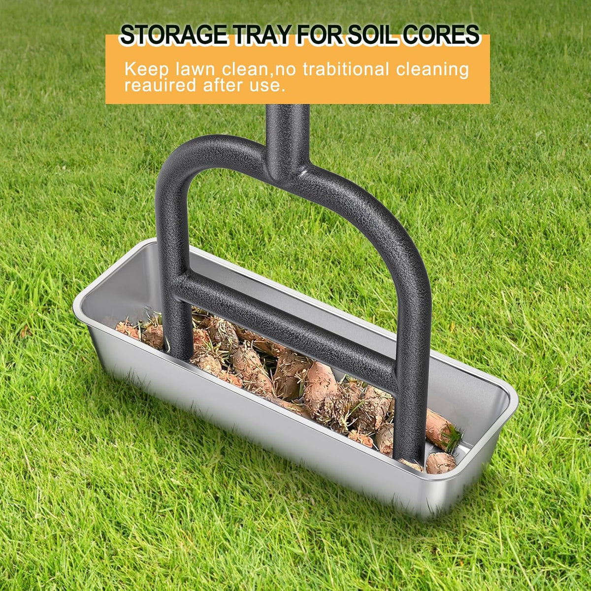 Dolibest Lawn Coring Aerator, Manual Lawn Aerator,4 Stainless Steel Corer Plug Aerator with Soil