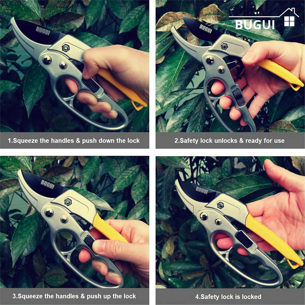BUGUI 8" Ratchet Pruning Shears, 5 Times Cutting Power Than Normal Garden Scissors, Labor-Saving