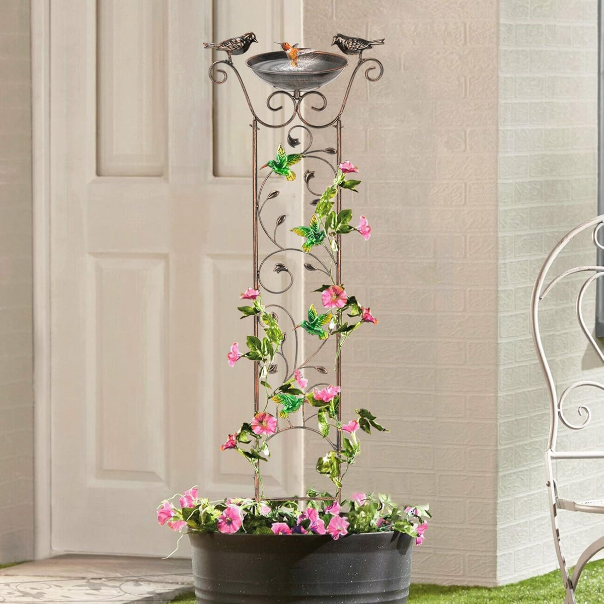 LEWIS&WAYNE Garden Trellis Bird Bath Outdoor, 40 Inch Antique Iron Garden Plant Trellis Decorative