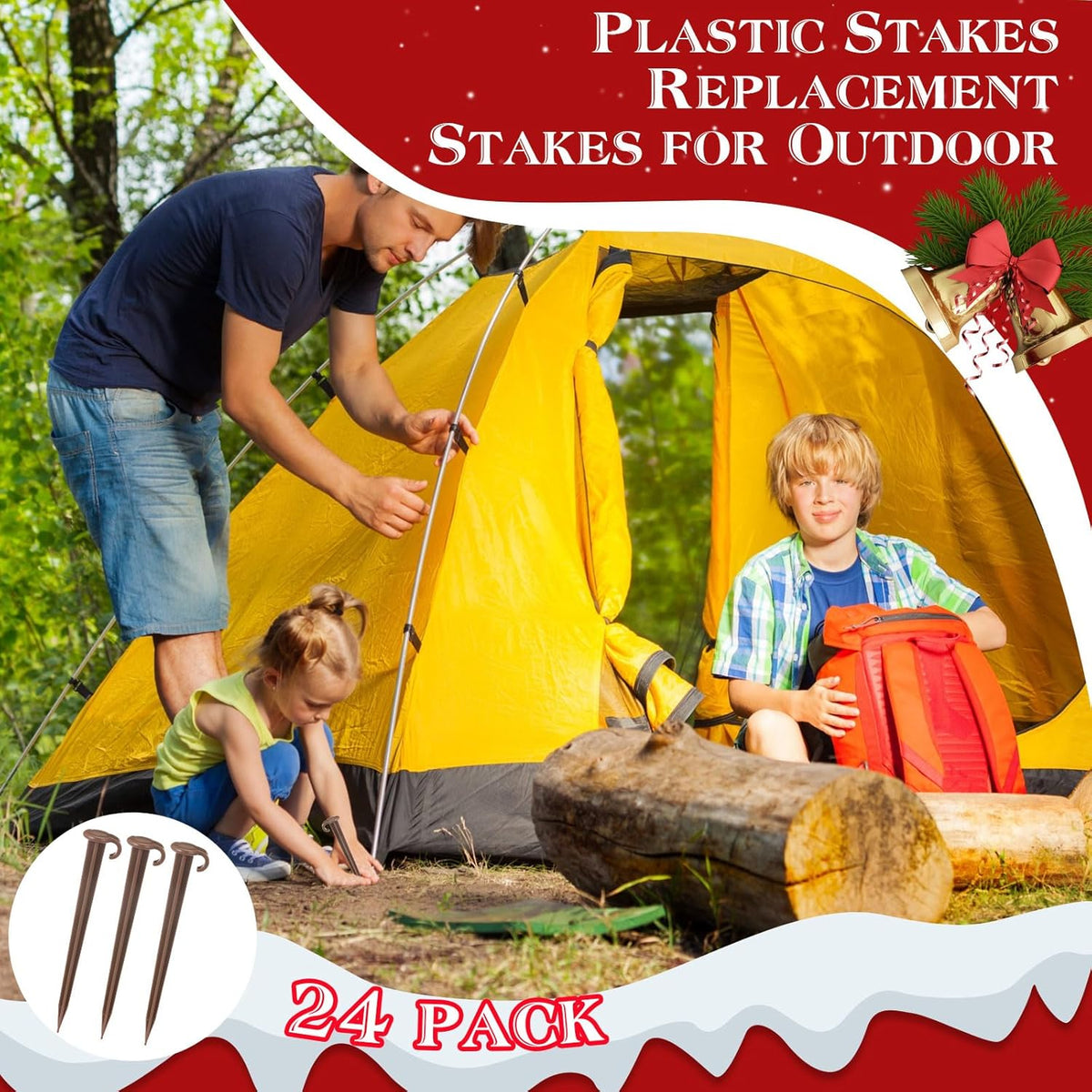 Vicenpal 24 Pcs 7 Inch Plastic Yard Stakes Inflatables Heavy Duty Plastic Garden Stakes for Tent