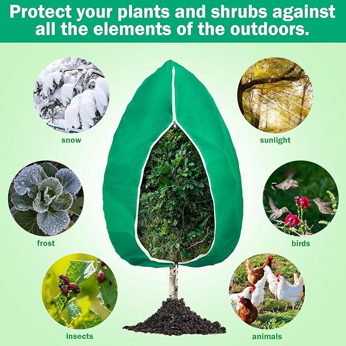 2 Pcs Plant Covers Freeze Protection Extra Large Frost Cloth Plant Covers with Zipper Drawstring