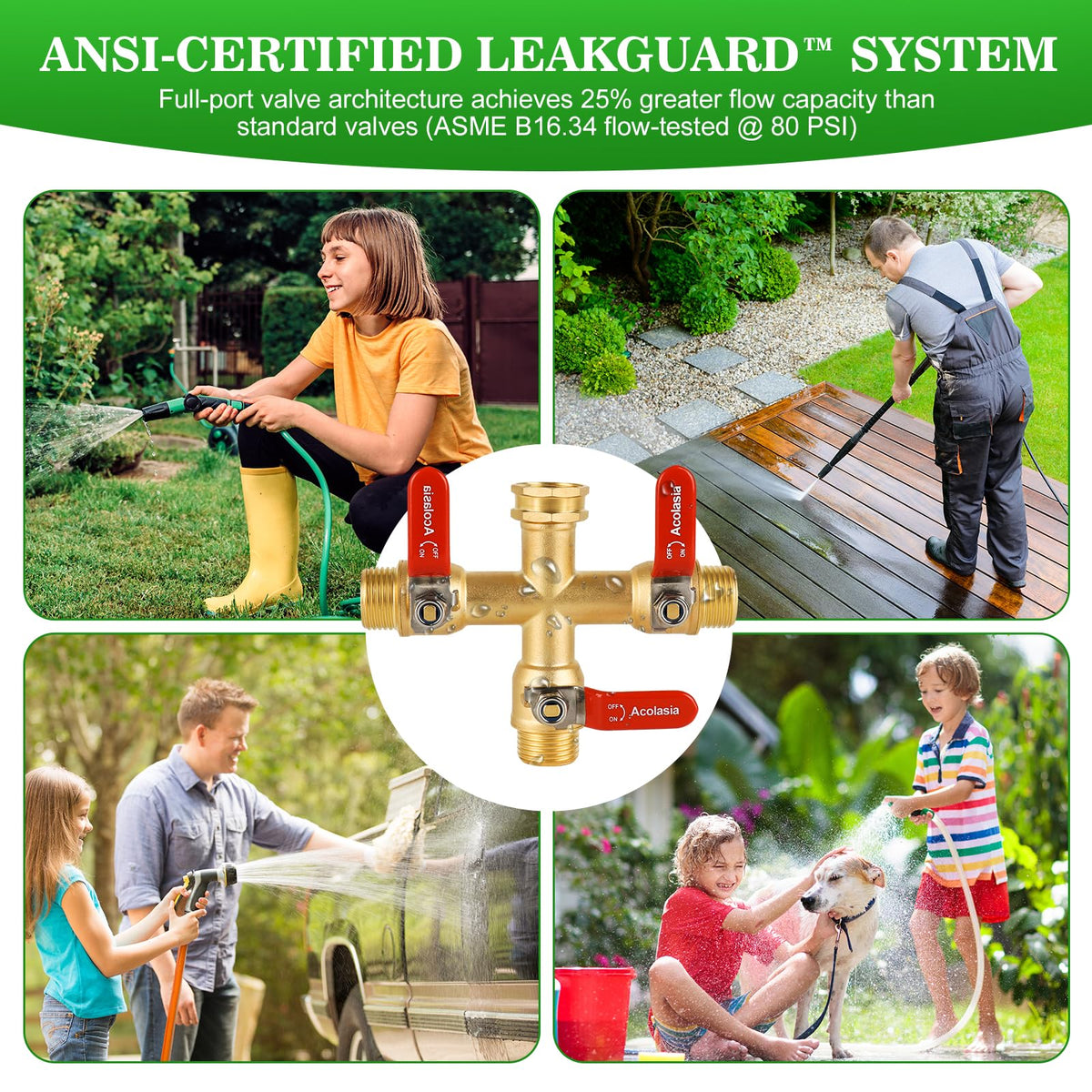 Hose Splitter 3 Way Heavy Duty Brass Garden Hose Splitter with 304 Stainless Steel Long Handle