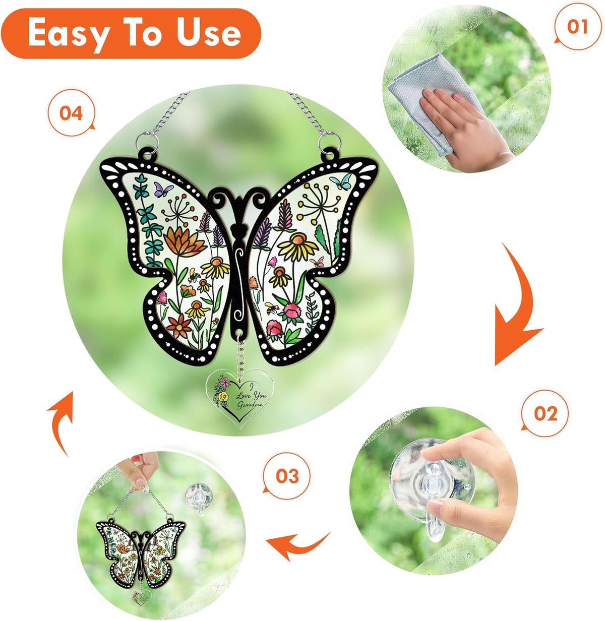 Macorner Gifts for Grandma Acrylic Window Hanging Suncatcher Butterfly, Birthday I Love You, for