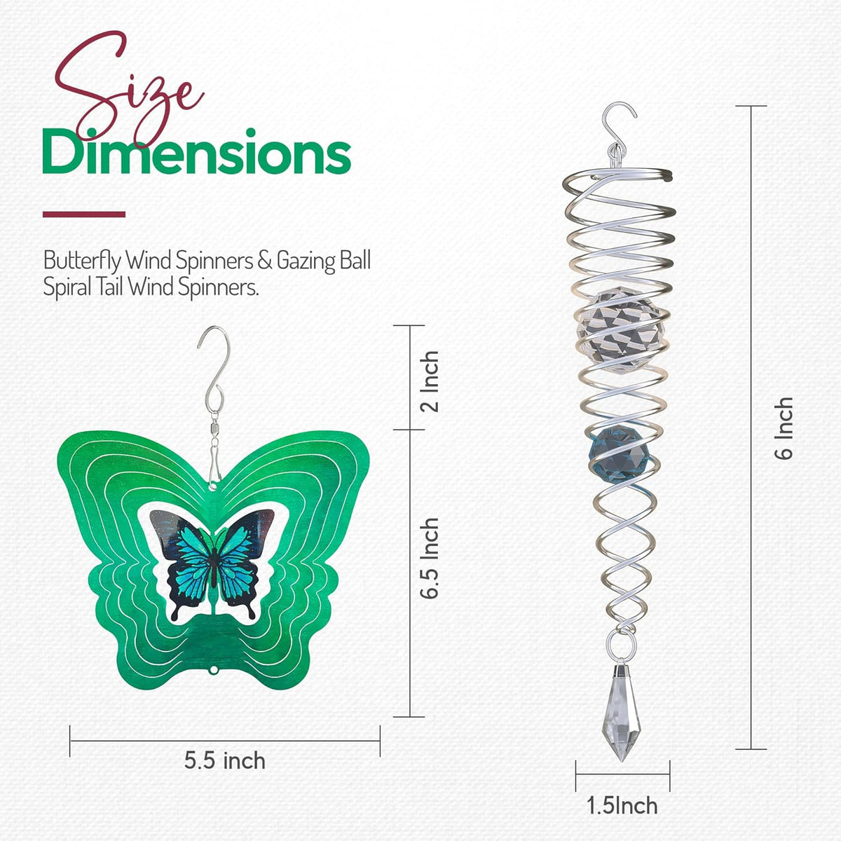 ISEO Butterfly Wind Spinner for Yard and Garden with Gazing Ball Set, Hanging Outdoor Decor, Yard