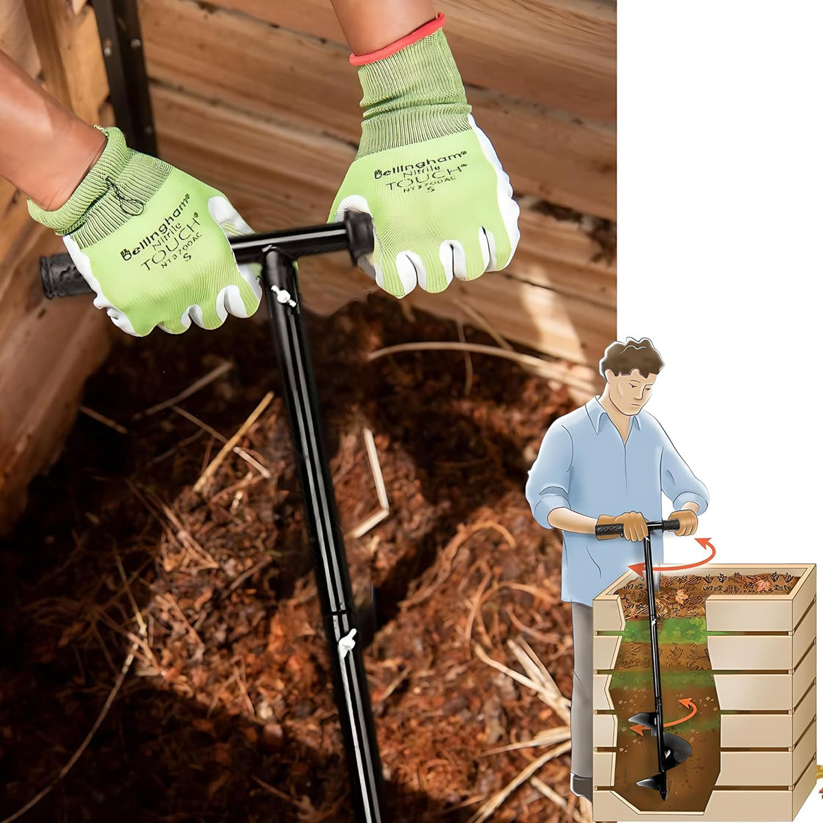 Compost Turning Tool Compost Stirring Tool,Compost Turning Bar 33.4inch,Manual Compost Aerator Tool