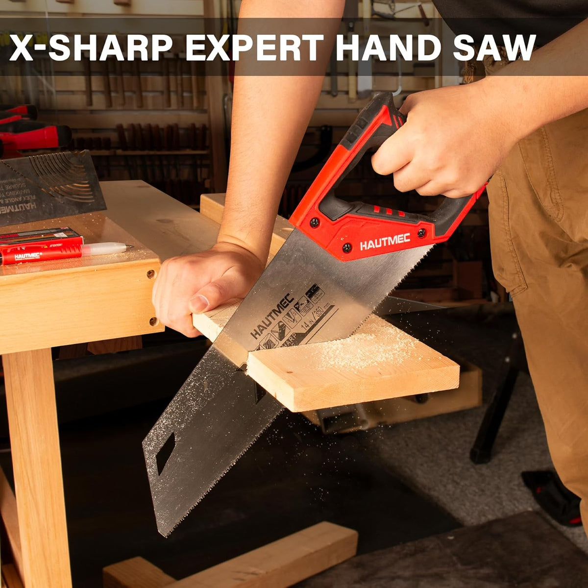 HAUTMEC 14" X-Sharp Compact Hand Saw for Cuts Comfort, Quality and Accuracy, Fine-Cut Handsaw with