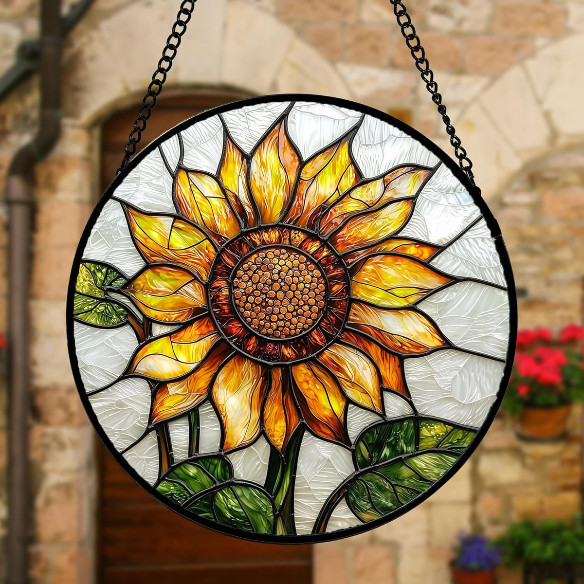 Stained Glass Window Hanging - Sunflower Flower Suncatcher Ready to Hang Window Doors Home