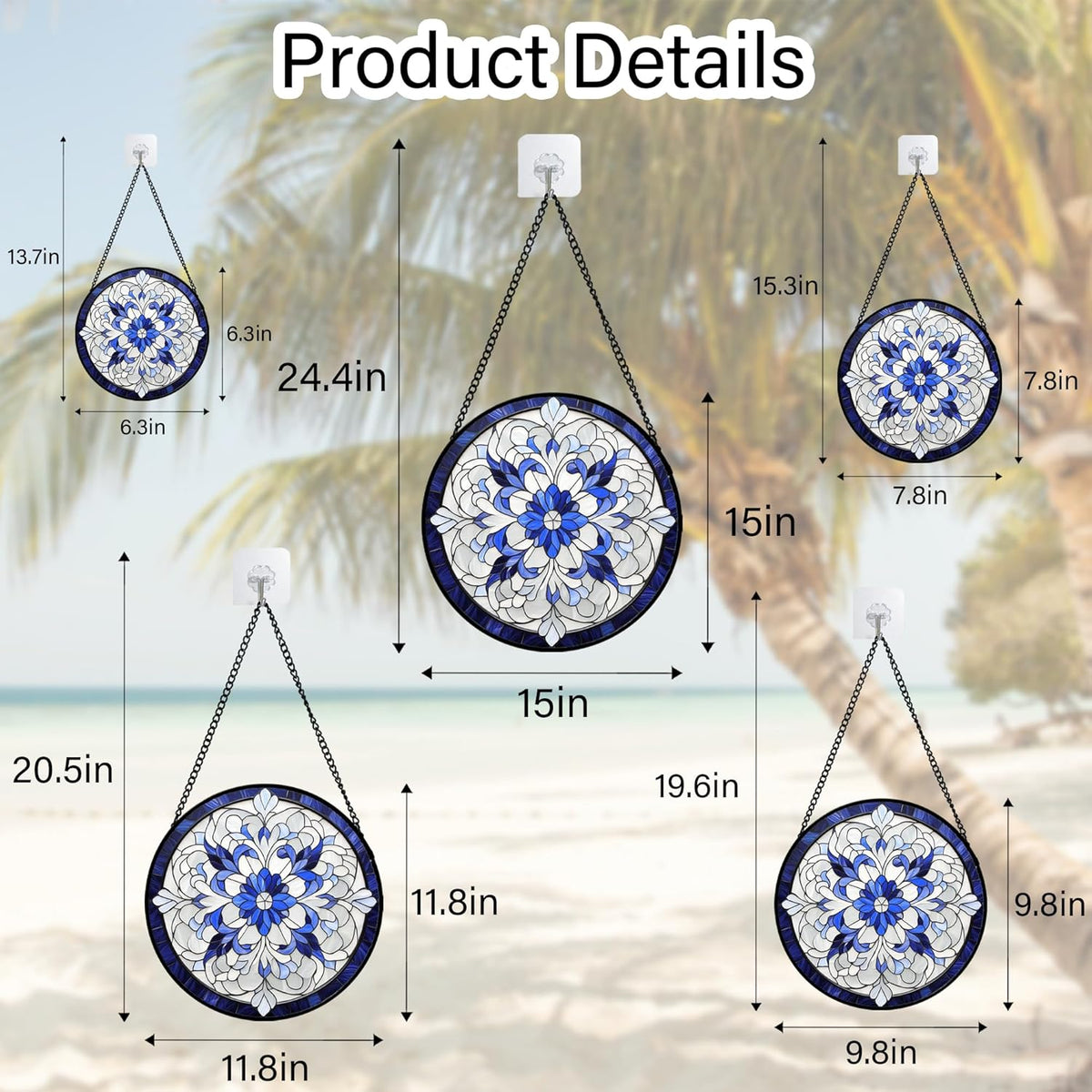 Stained Glass Window Hanging - Blue White Boho Flower Suncatcher for Door Garden Yard Sun Catchers