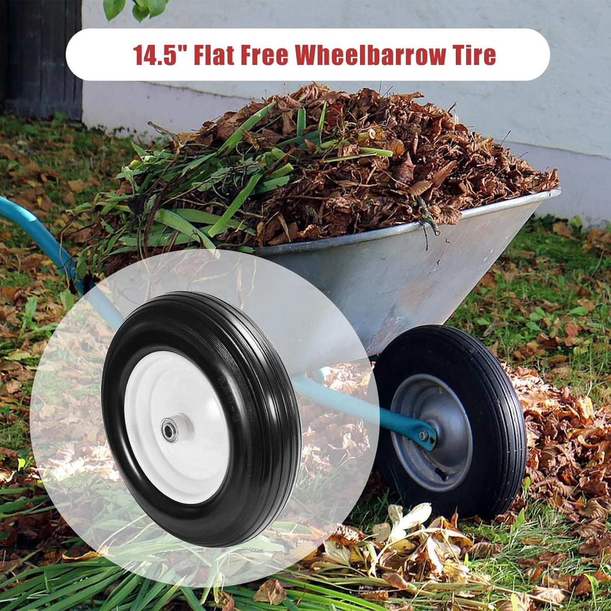 (2-Pack) Fits 4.80/4.00-8, 3.50/2.50-8, 4.00-6, 4.00-8 Wheelbarrow Wheels,14.5" Wheelbarrow Flat